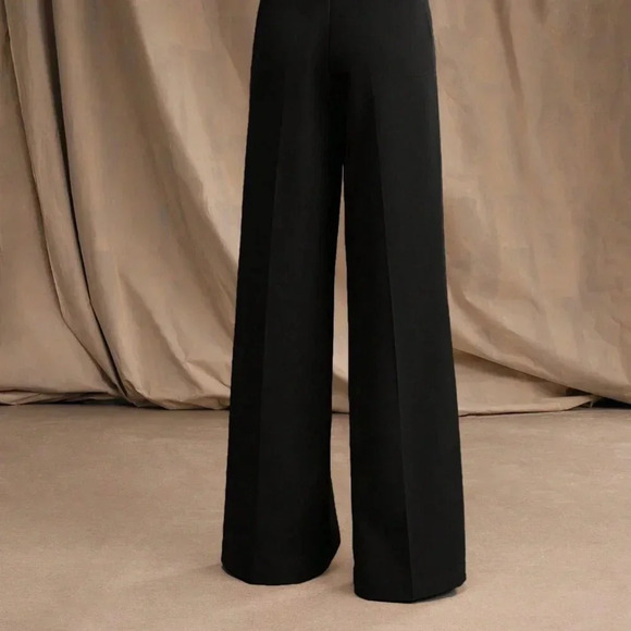 Black Casual Women's Plain Straight High-Waisted Pants - Picture 3 of 6